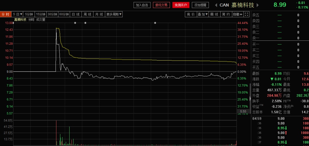 嘉楠科技盘中异动 急速上涨5.05%